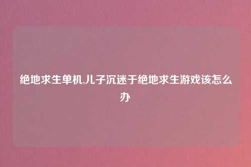 绝地求生单机,儿子沉迷于绝地求生游戏该怎么办