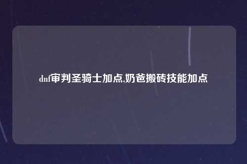 dnf审判圣骑士加点,奶爸搬砖技能加点