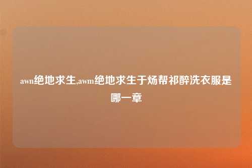 awn绝地求生,awm绝地求生于炀帮祁醉洗衣服是哪一章