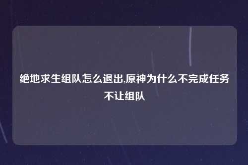 绝地求生组队怎么退出,原神为什么不完成任务不让组队