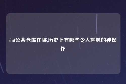 dnf公会仓库在哪,历史上有哪些令人尴尬的神操作