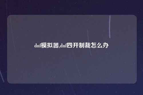 dnf模拟器,dnf四开制裁怎么办