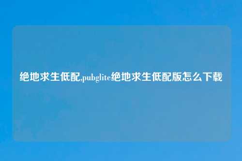 绝地求生低配,pubglite绝地求生低配版怎么下载