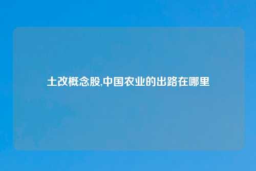 土改概念股,中国农业的出路在哪里