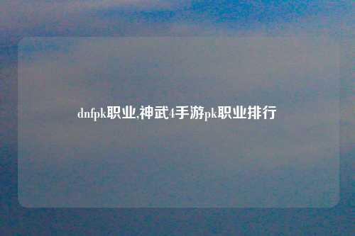 dnfpk职业,神武4手游pk职业排行