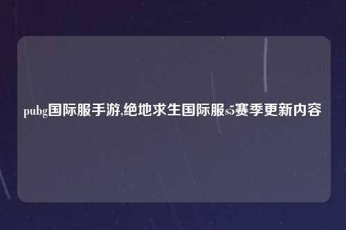 pubg国际服手游,绝地求生国际服s5赛季更新内容