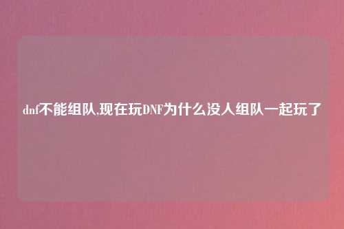 dnf不能组队,现在玩DNF为什么没人组队一起玩了