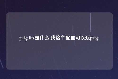 pubg lite是什么,我这个配置可以玩pubg