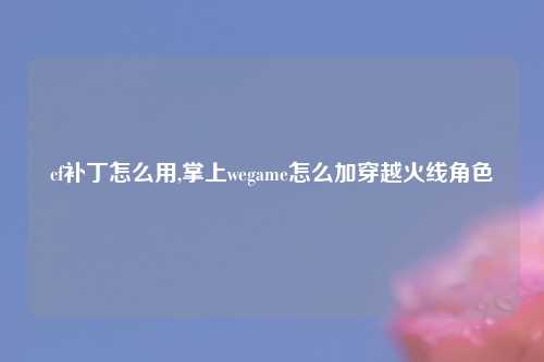cf补丁怎么用,掌上wegame怎么加穿越火线角色