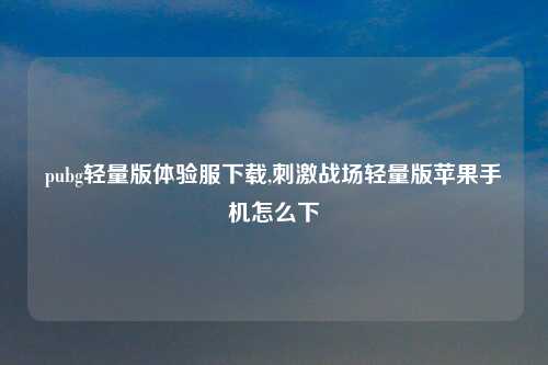 pubg轻量版体验服下载,刺激战场轻量版苹果手机怎么下
