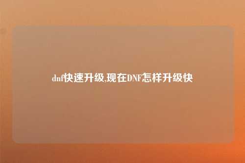 dnf快速升级,现在DNF怎样升级快