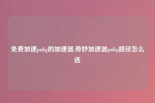 免费加速pubg的加速器,奇妙加速器pubg路径怎么选