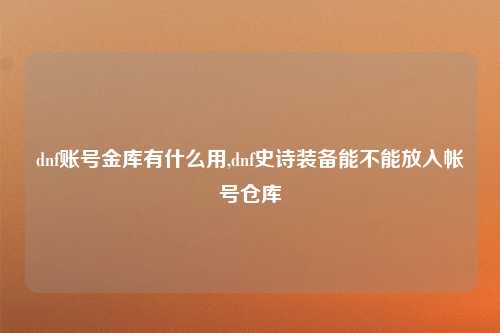 dnf账号金库有什么用,dnf史诗装备能不能放入帐号仓库