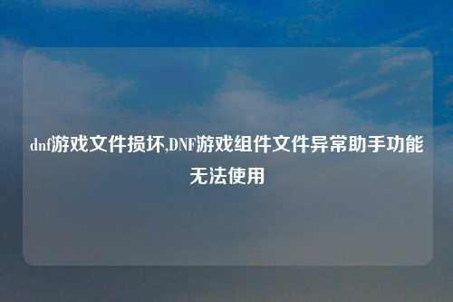 dnf游戏文件损坏,DNF游戏组件文件异常助手功能无法使用