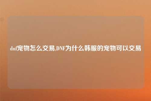 dnf宠物怎么交易,DNF为什么韩服的宠物可以交易