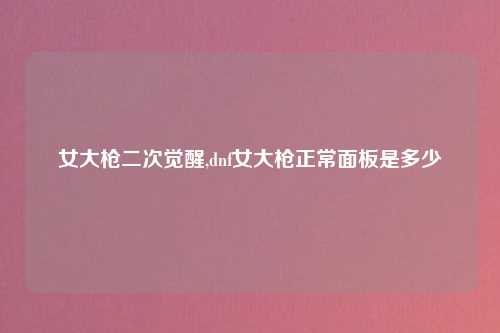 女大枪二次觉醒,dnf女大枪正常面板是多少
