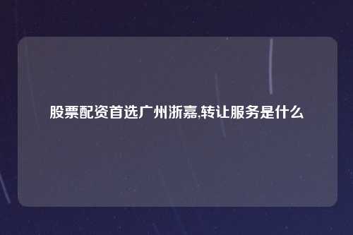 股票配资首选广州浙嘉,转让服务是什么