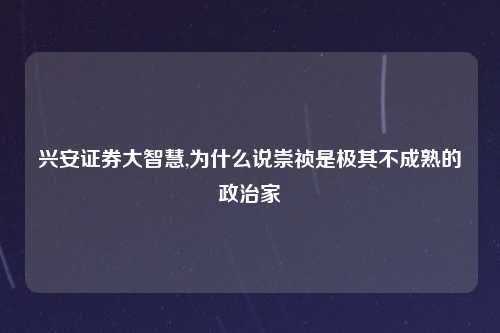 兴安证券大智慧,为什么说崇祯是极其不成熟的政治家
