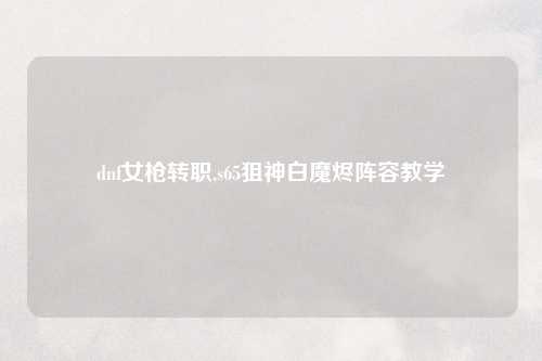 dnf女枪转职,s65狙神白魔烬阵容教学