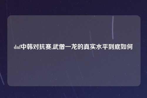 dnf中韩对抗赛,武僧一龙的真实水平到底如何