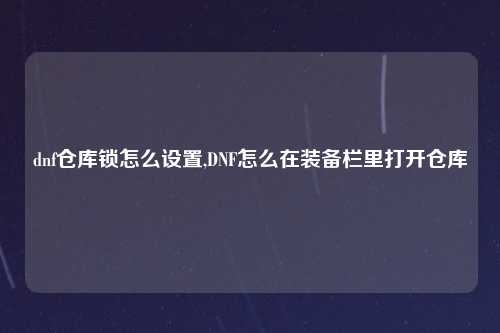 dnf仓库锁怎么设置,DNF怎么在装备栏里打开仓库