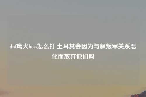 dnf鹰犬boss怎么打,土耳其会因为与叙叛军关系恶化而放弃他们吗