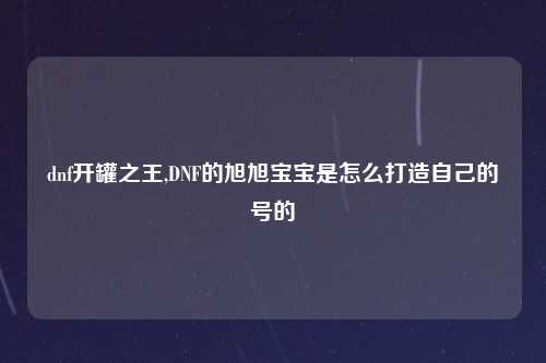 dnf开罐之王,DNF的旭旭宝宝是怎么打造自己的号的