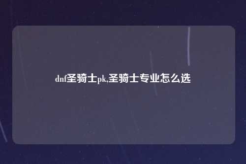 dnf圣骑士pk,圣骑士专业怎么选