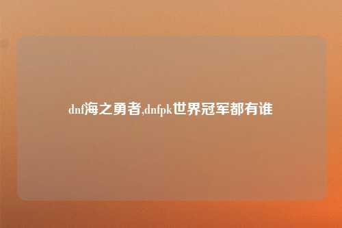 dnf海之勇者,dnfpk世界冠军都有谁