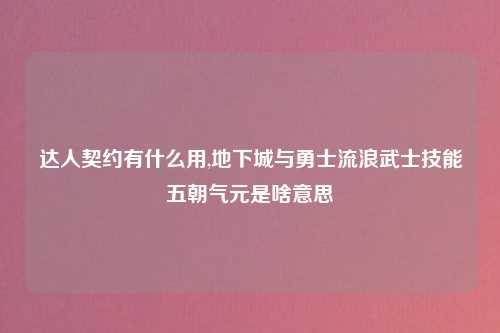 达人契约有什么用,地下城与勇士流浪武士技能五朝气元是啥意思