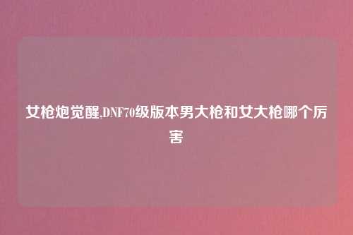 女枪炮觉醒,DNF70级版本男大枪和女大枪哪个厉害