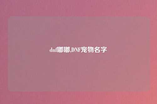 dnf嘟嘟,DNF宠物名字