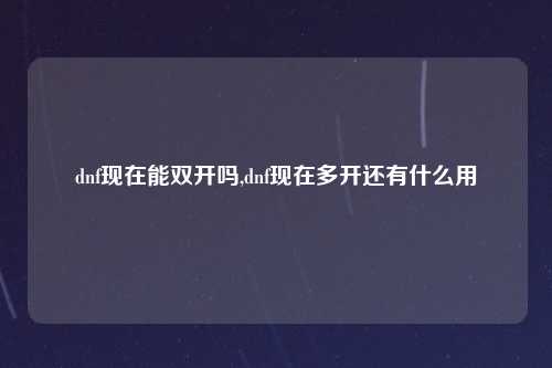 dnf现在能双开吗,dnf现在多开还有什么用