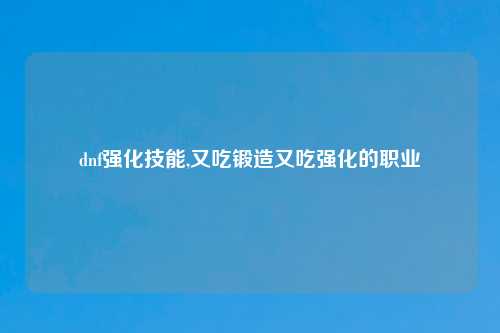 dnf强化技能,又吃锻造又吃强化的职业
