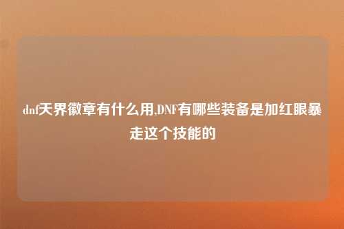 dnf天界徽章有什么用,DNF有哪些装备是加红眼暴走这个技能的