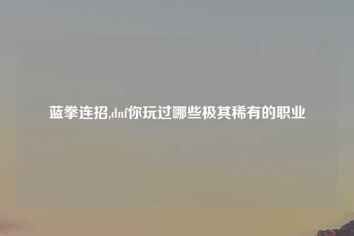 蓝拳连招,dnf你玩过哪些极其稀有的职业
