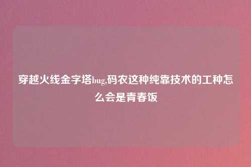 穿越火线金字塔bug,码农这种纯靠技术的工种怎么会是青春饭