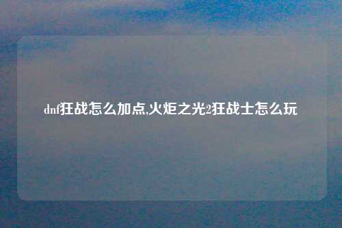 dnf狂战怎么加点,火炬之光2狂战士怎么玩
