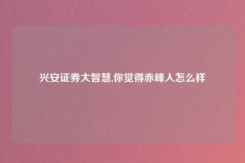 兴安证券大智慧,你觉得赤峰人怎么样