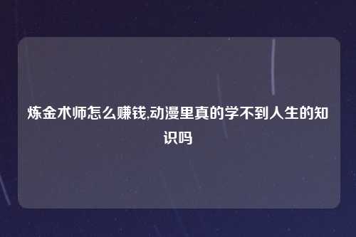 炼金术师怎么赚钱,动漫里真的学不到人生的知识吗