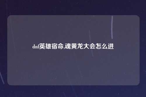 dnf英雄宿命,魂黄龙大会怎么进