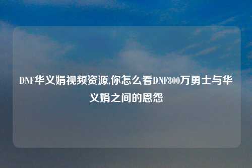DNF华义娟视频资源,你怎么看DNF800万勇士与华义娟之间的恩怨