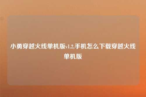 小勇穿越火线单机版v1.2,手机怎么下载穿越火线单机版