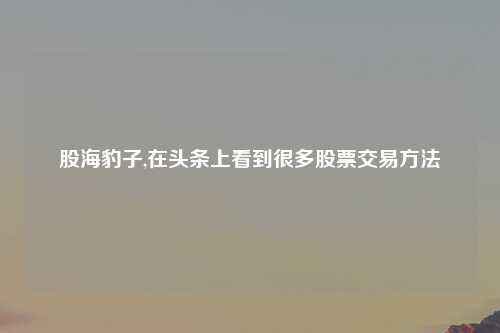 股海豹子,在头条上看到很多股票交易方法