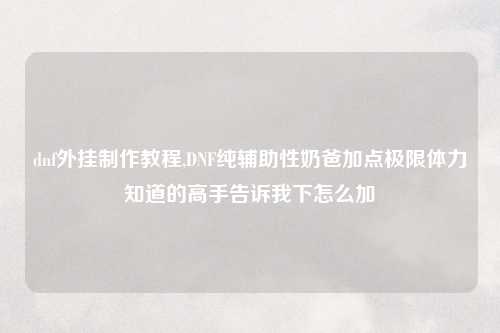 dnf外挂制作教程,DNF纯辅助性奶爸加点极限体力知道的高手告诉我下怎么加