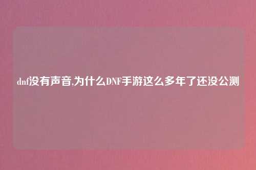 dnf没有声音,为什么DNF手游这么多年了还没公测