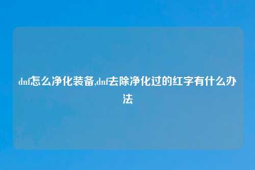 dnf怎么净化装备,dnf去除净化过的红字有什么办法