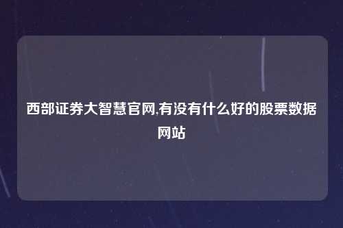 西部证券大智慧官网,有没有什么好的股票数据网站