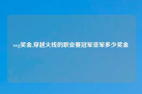 wcg奖金,穿越火线的职业赛冠军亚军多少奖金