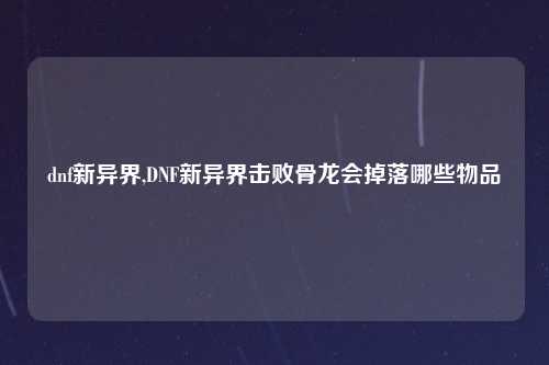 dnf新异界,DNF新异界击败骨龙会掉落哪些物品